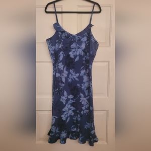 Lisa Jo Blue Floral Adjustable Spaghetti Strap Ruffle String Neck Dress